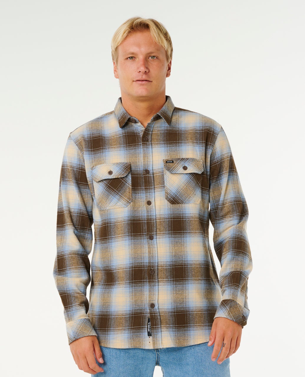 Rip Curl Count Long Sleeve Button-Up Flannel Shirt, Brown/Blue / L