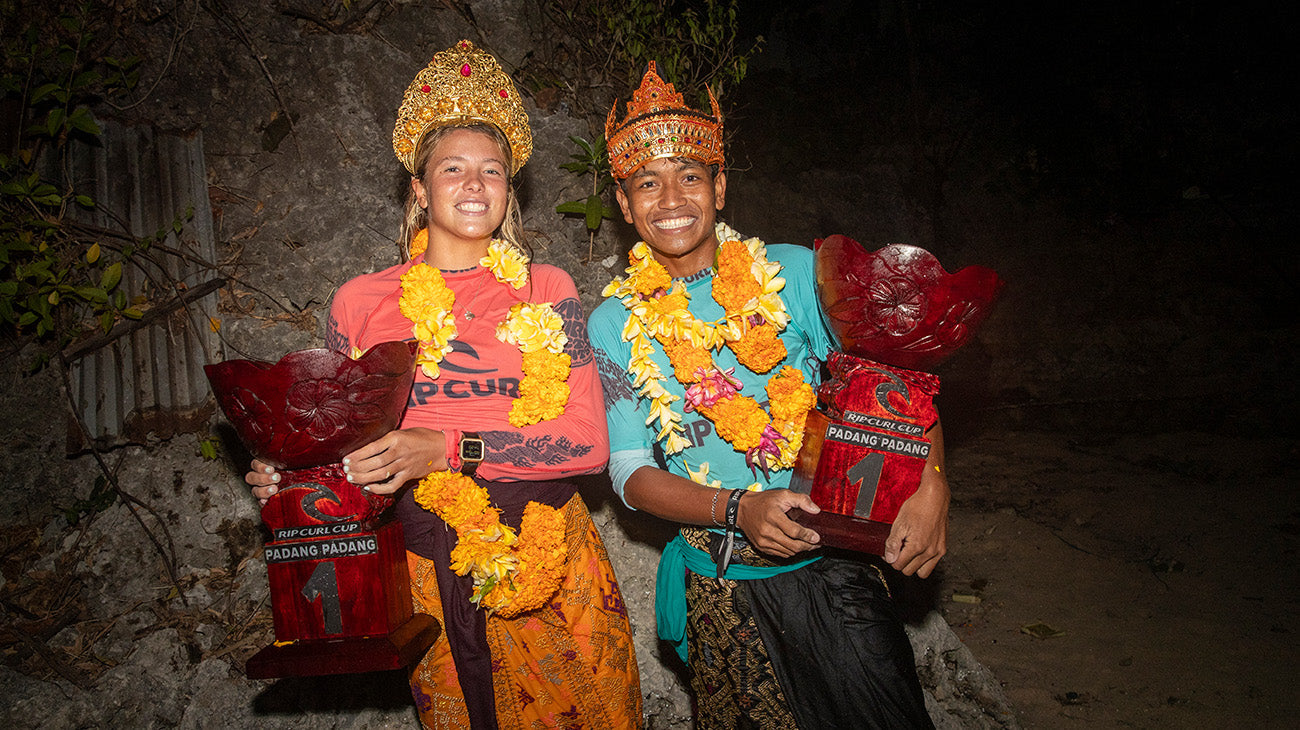 Lucy Darragh and Rajo Saputra win 2026 Rip Curl Cup Padang Padang