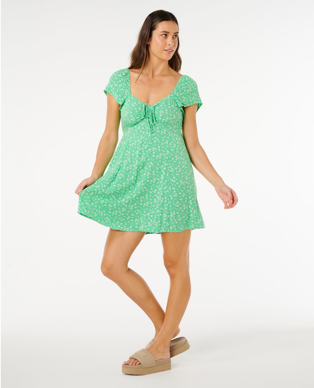 Rip Curl Surf Side Short Sleeve Short Dress Green 2XS Woman