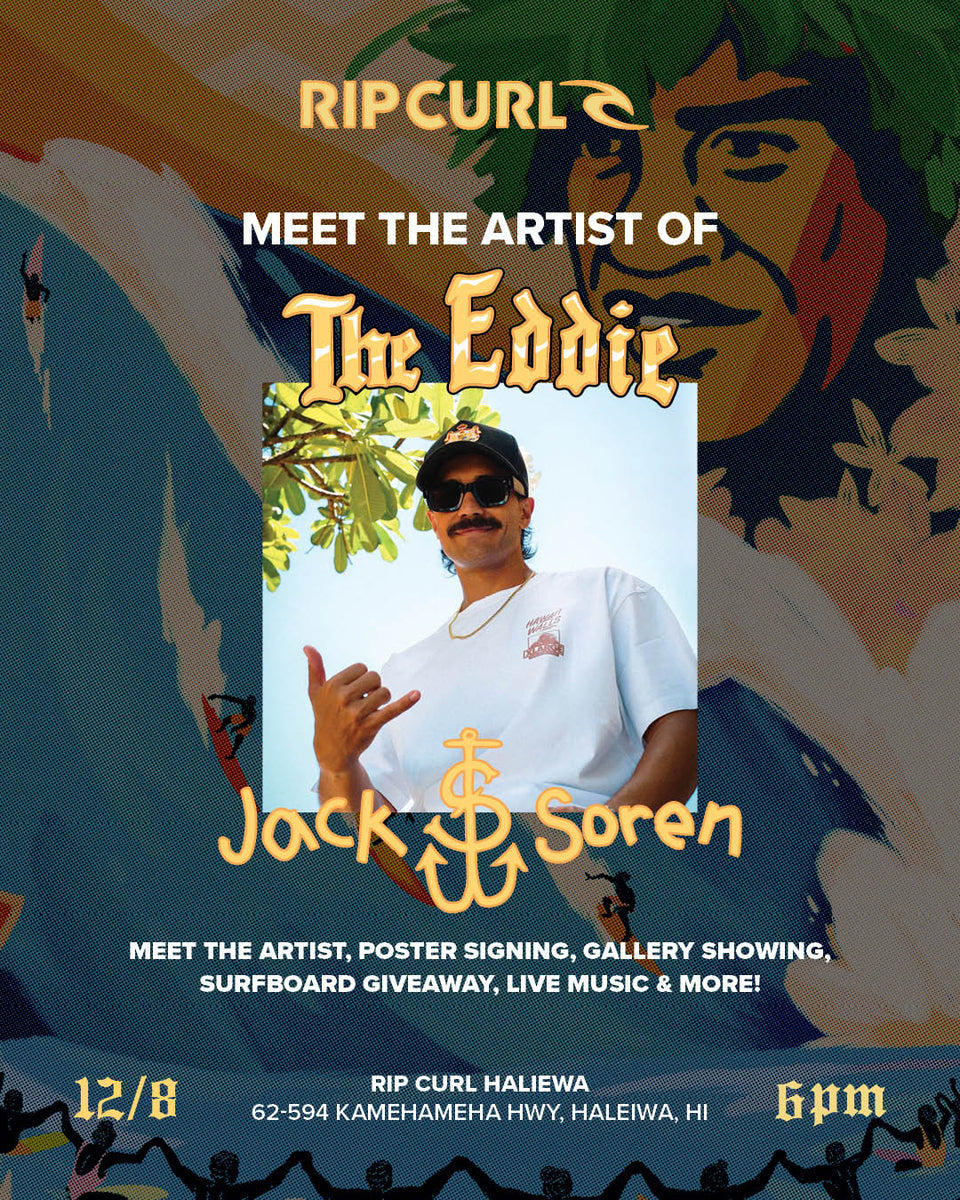 Promotional poster for an event featuring Jack Soren with Rip Curl branding.