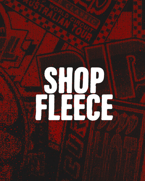 Red fleece fabric with 'Shop Fleece' text overlay