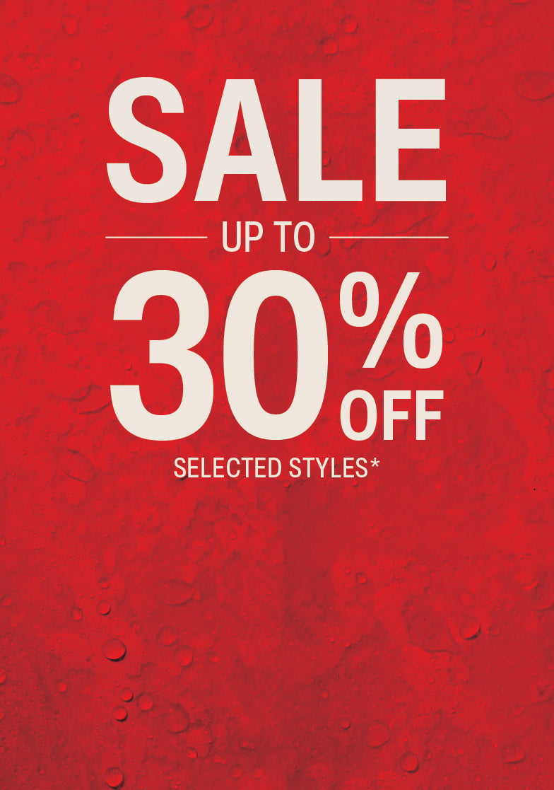 Red sale banner with 'SALE up to 30% off selected styles' text on a red background