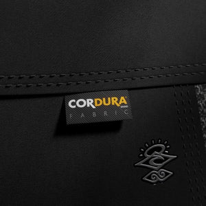 Cordura fabric label on a black background
