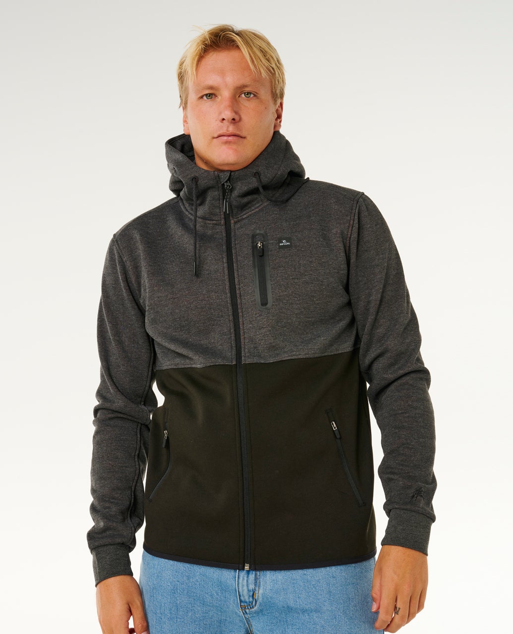 トップス ARGUE ITALY MELLOA FLEECE Men's Black Fleece Cadet-Collar Quarter-Zip - Leslie Jordan Inc