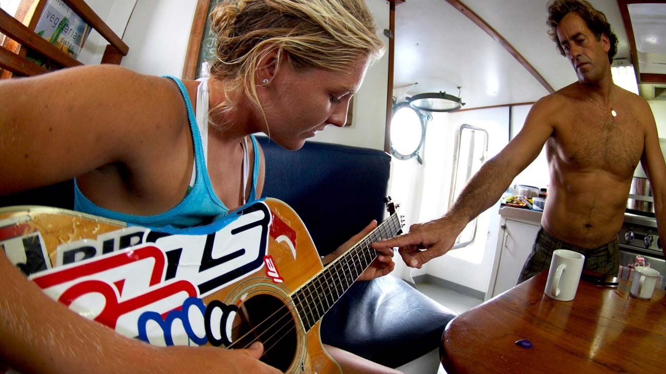 Stephanie Gilmore and Tom Curren on The Search in Indonesia, 2008.