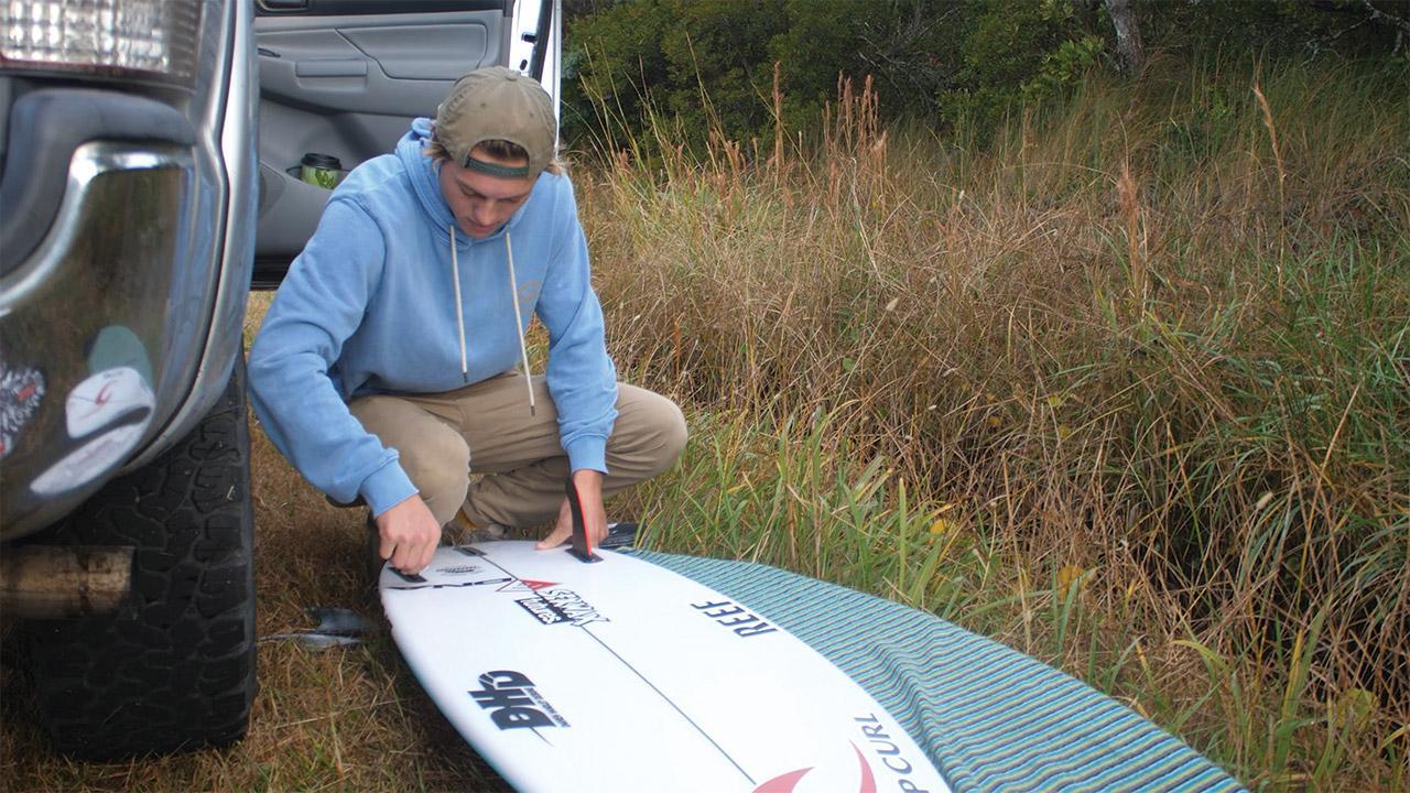 Luke prepping his board