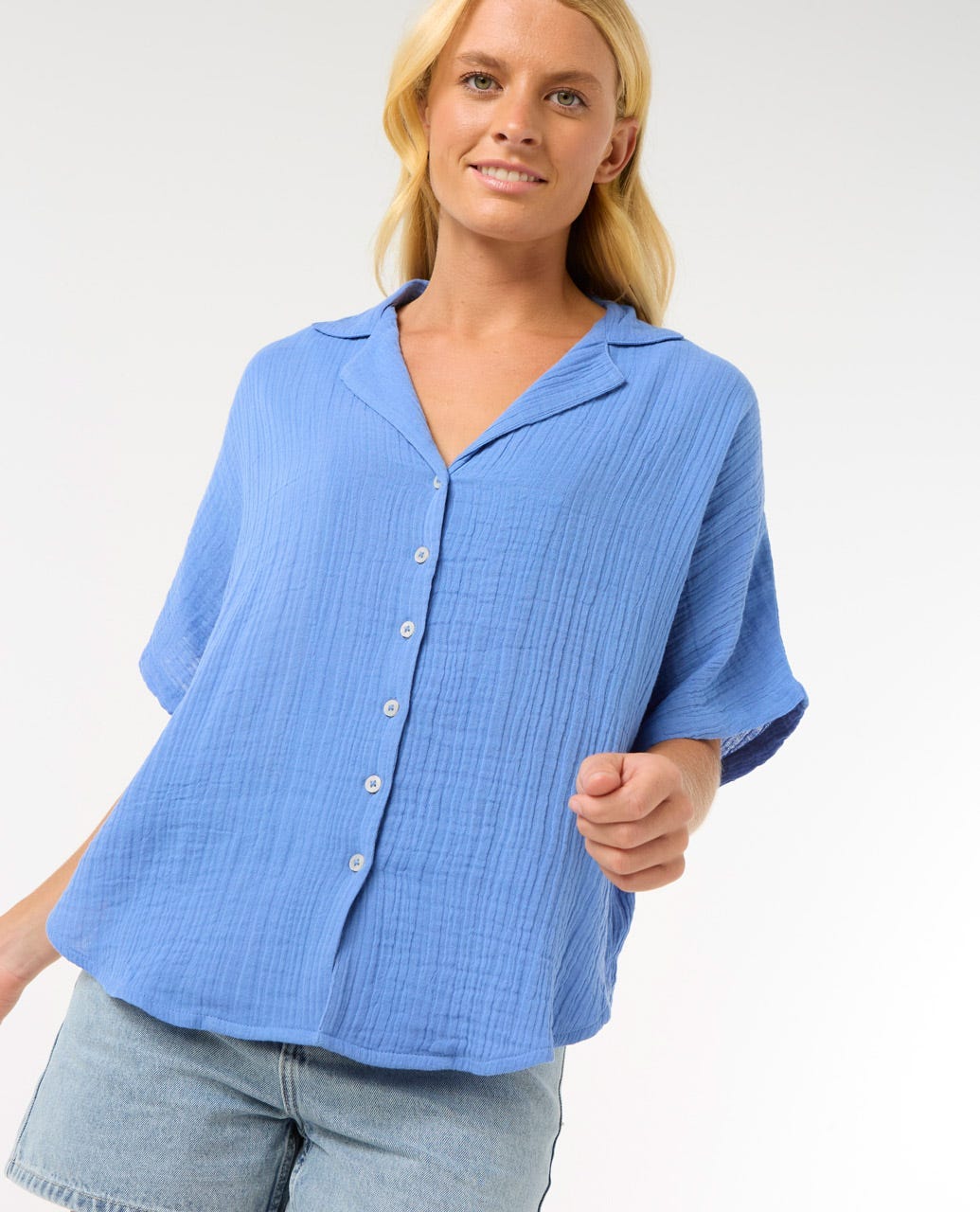 Rip Curl Premium Surf Short Sleeve Shirt Blue L Woman
