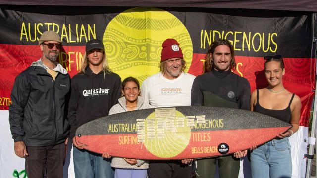 Jaz McCorquodale and Finn Hill go back to back on Wadawurrung Country at the Australian Indigenous Surfing Titles presented by Rip Curl