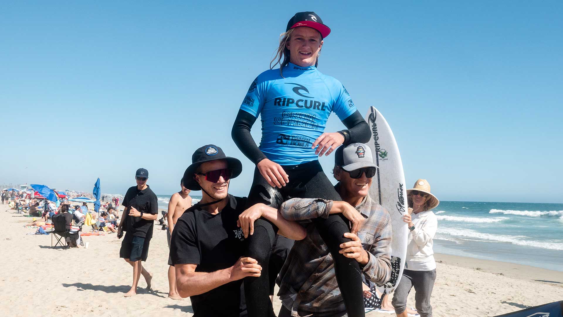 GromSearch winner being chaired by friends after their win.