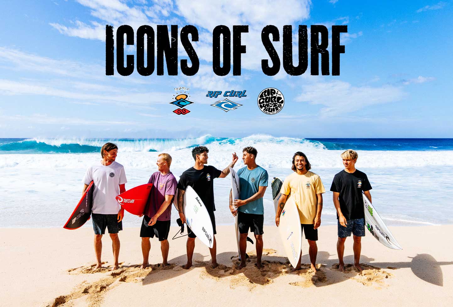 Rip Curl A-Team wearing Icons of Surf t-shirts in Hawaii