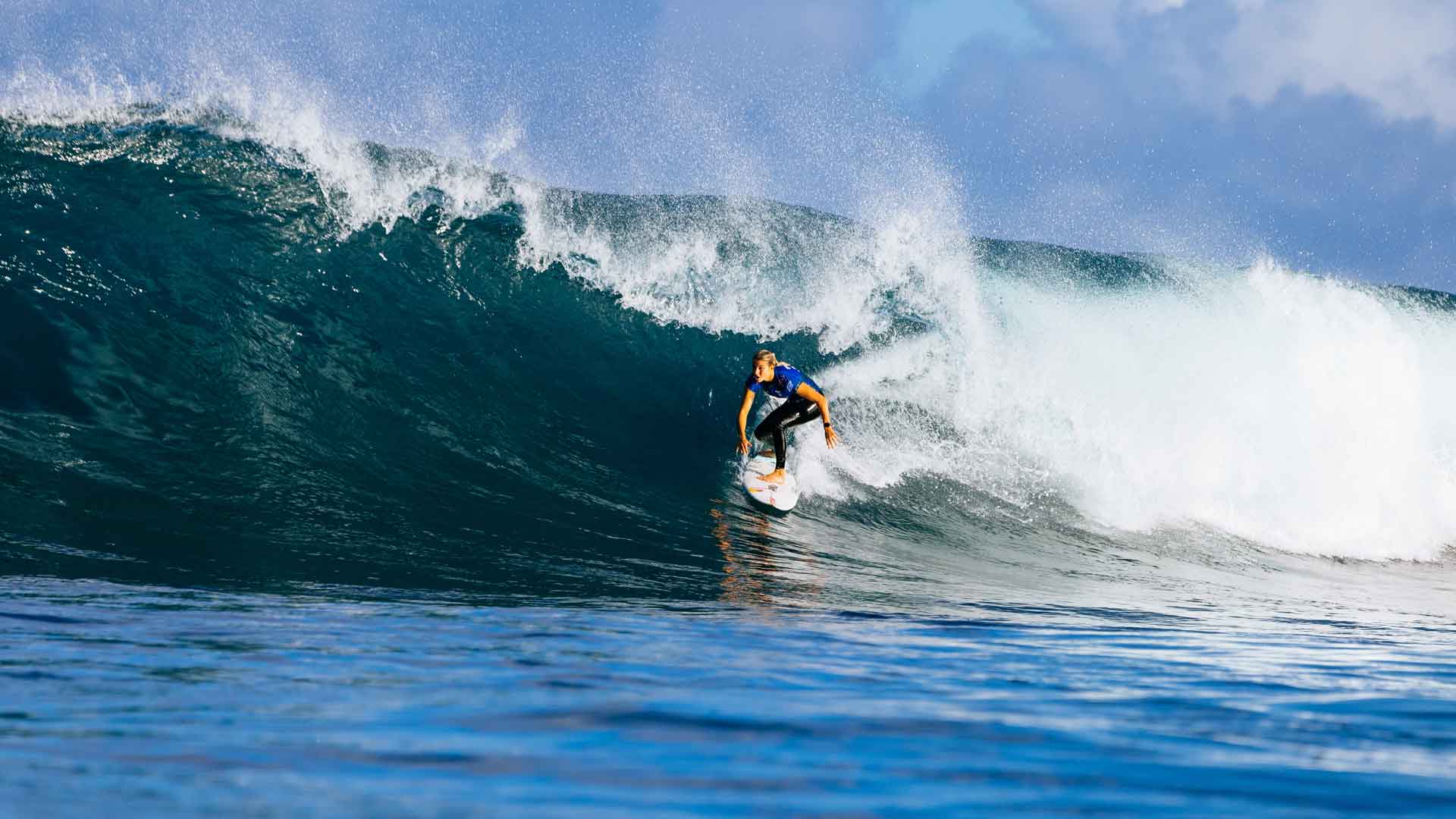 Molly Picklum surfing Sunset Beach in Hawaii