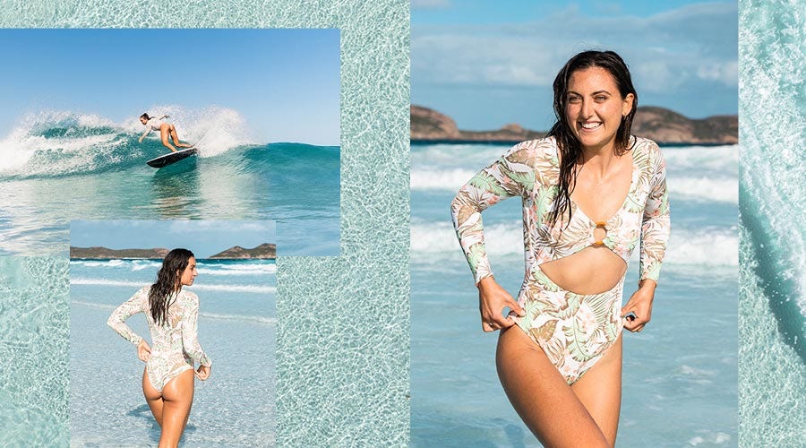 Crystal Ngo wearing a black Rip Curl sarong over the La Isla one piece