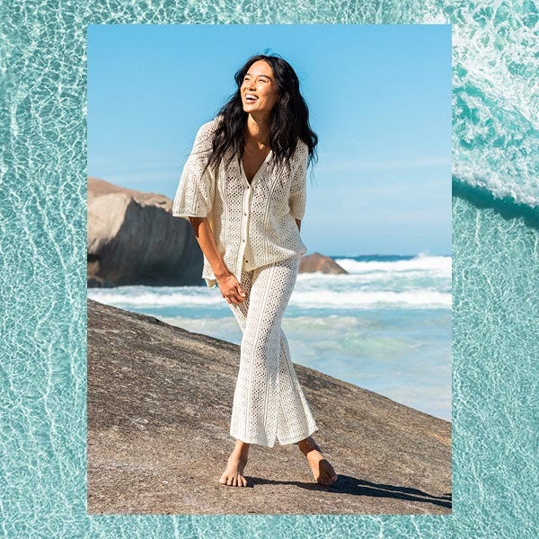 Crystal Ngo wearing the La Isla Geo print top and pant set in Western Australia