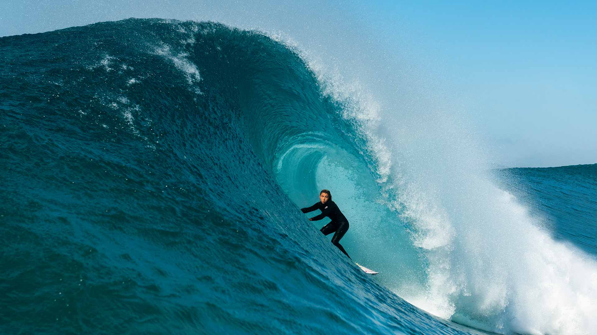 Molly Picklum getting barrelled at Snapper on the Gold Coast.