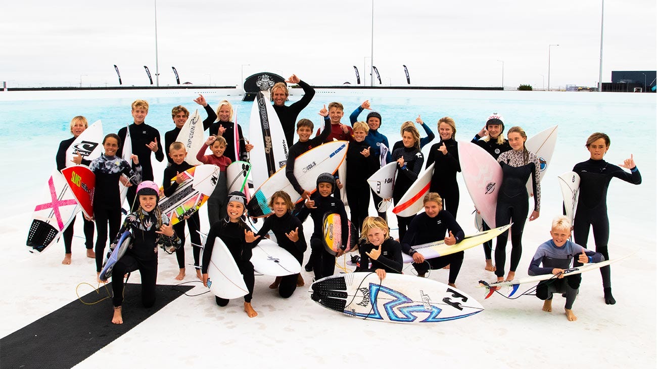 Owen Wright with Groms at UrbnSurf