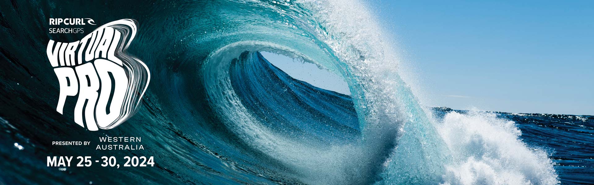 Rip Curl Virtual Pro logo overlay on a barrelling wave in Western Australia