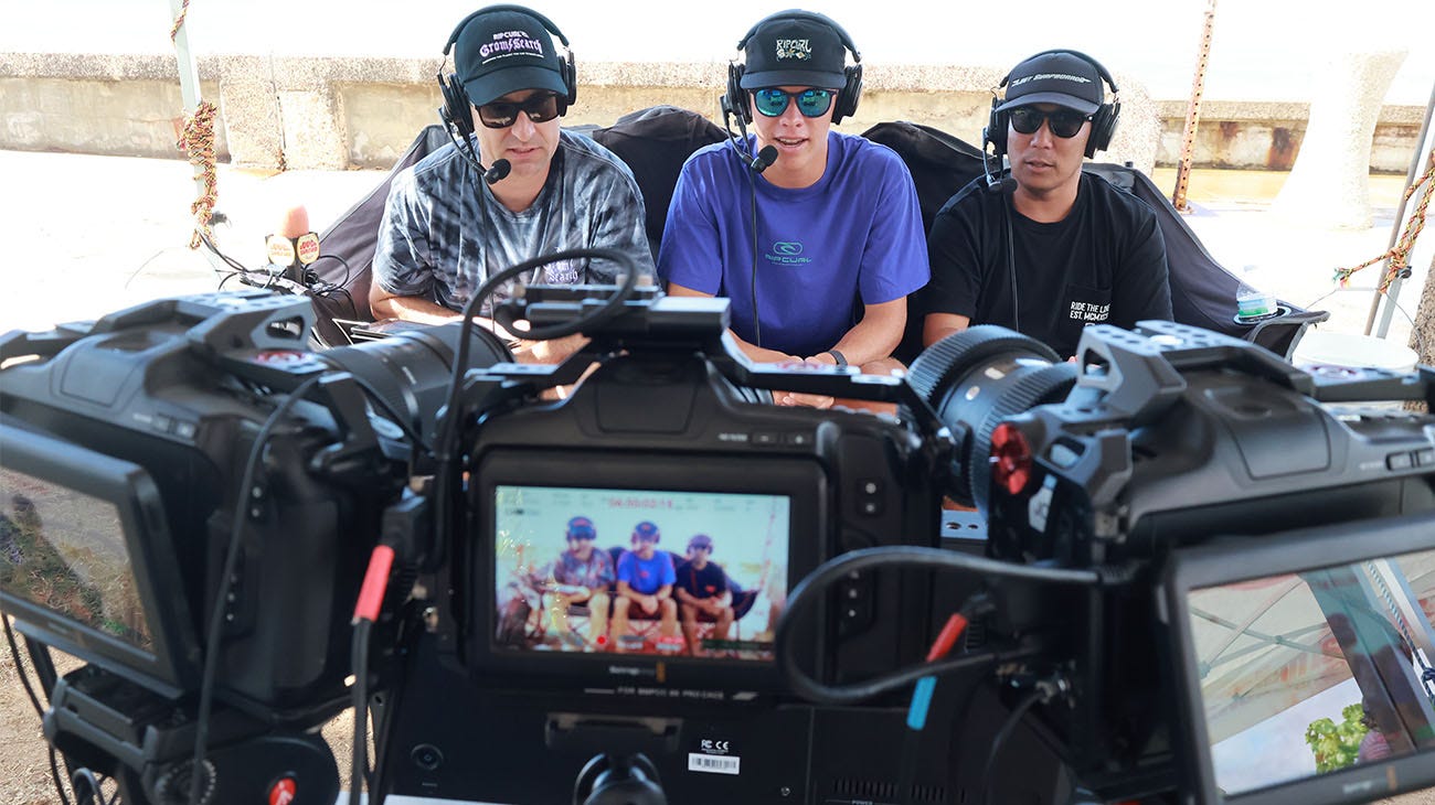 Couch Surfing crew infront of camera's in Hawaii