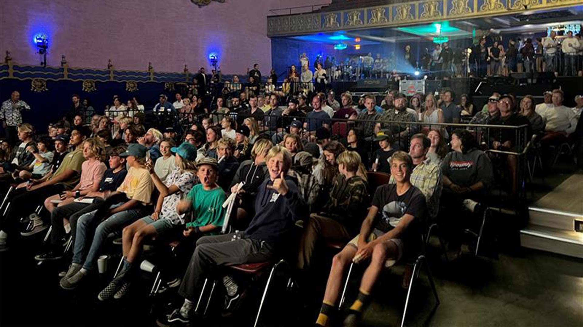 Crew watching Tom Curren's movie premiere