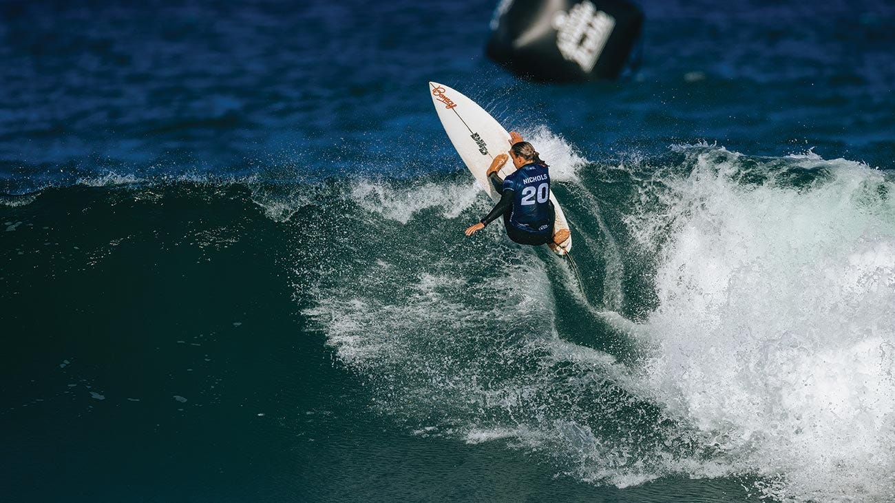 Isabella Nichols surfing in her winning heat