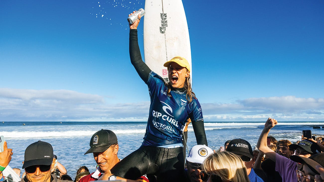 Isabella Nichols being chaired after her win