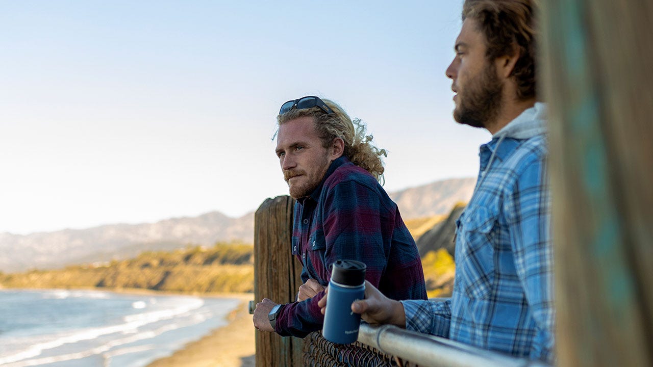 Conner Coffin and friend in Rip Curl flannelette shirts
