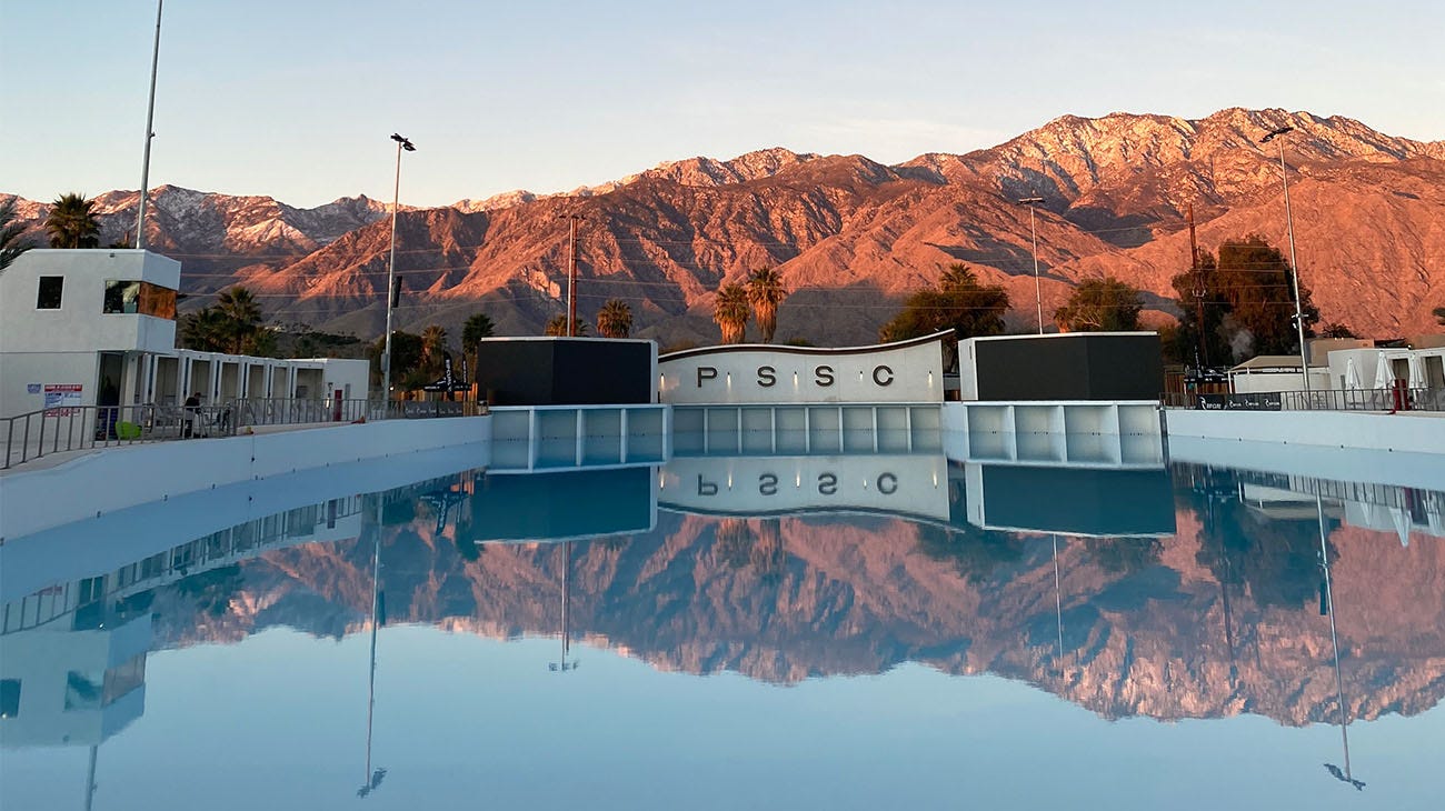 The Palm Springs Surf Club at sunrise.