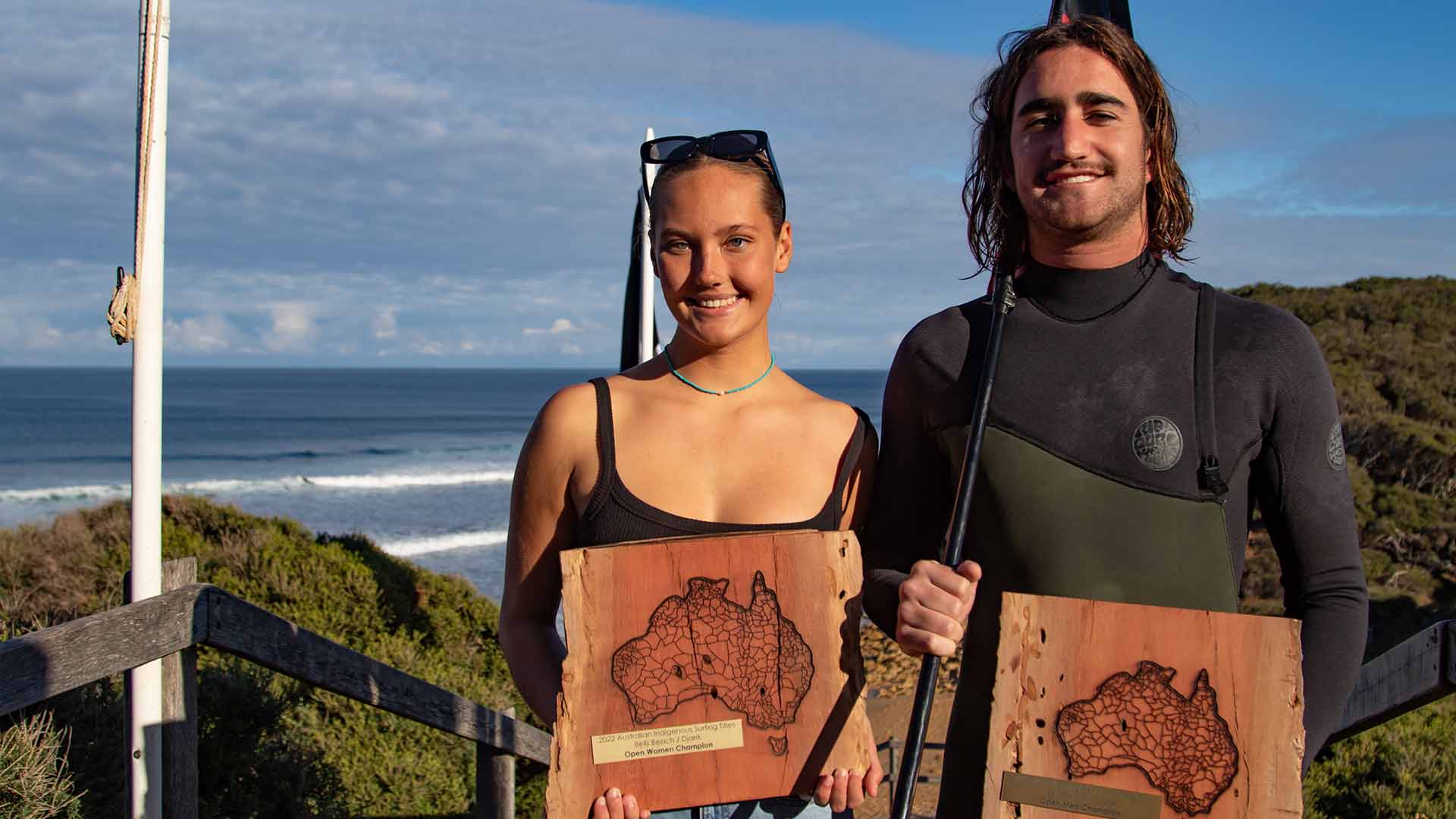 Indigenous Surf Title Winners Jaz McCorquodale and Finn Hill 