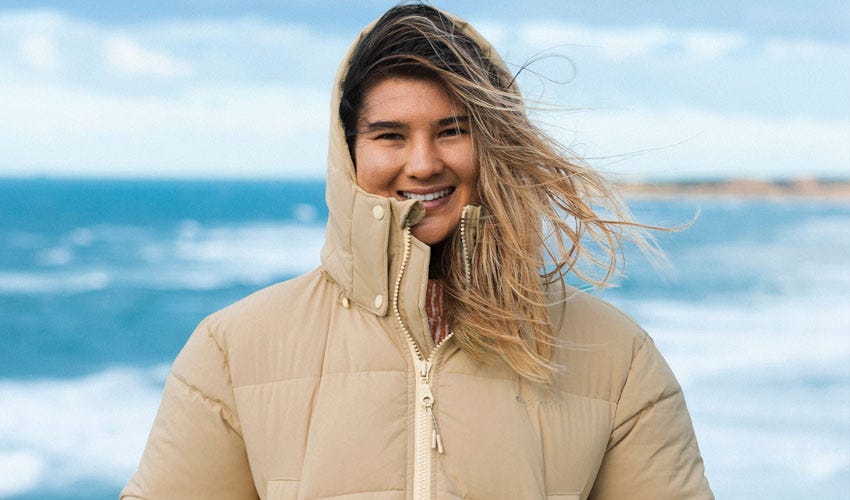 Brisa Hennessy wearing a Rip Curl puffer at Bells Beach