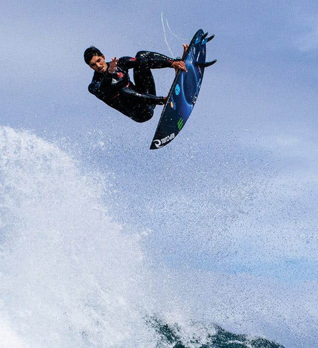 Split image of Gabriel Medina and Damien Hardman 