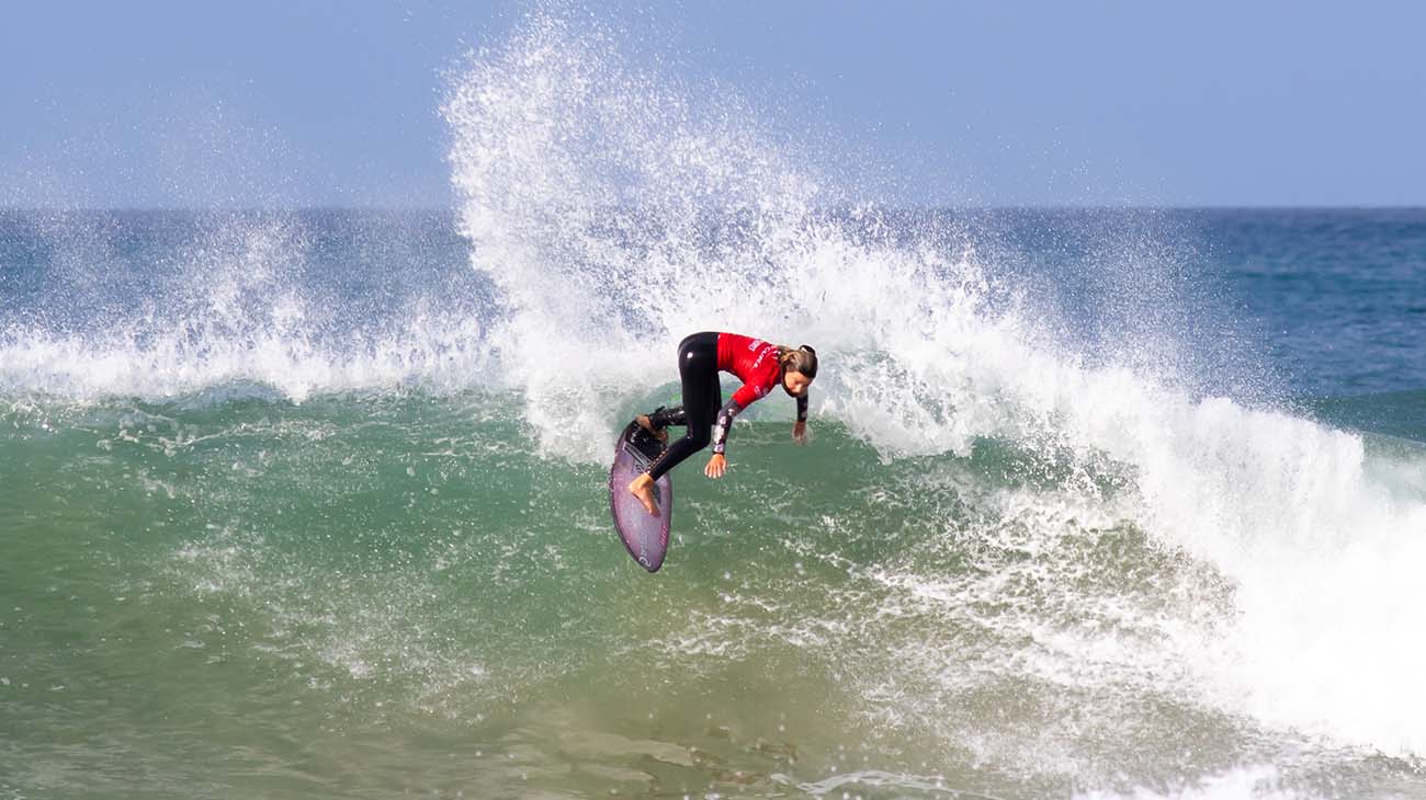 Lani Cairncross surfing in her heat at the GromSearch event in Jan Juc