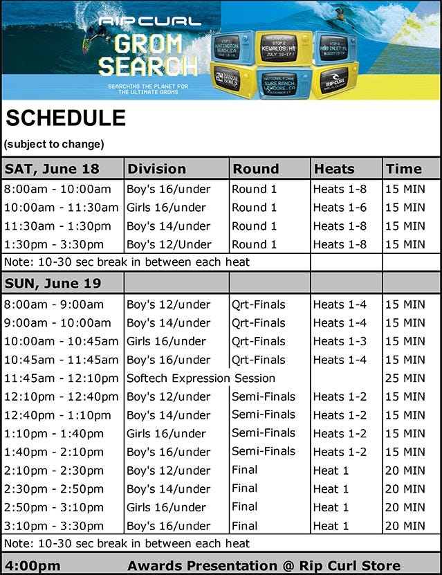 GromSearch 2022 Huntington Beach, California - Event 1 Schedule