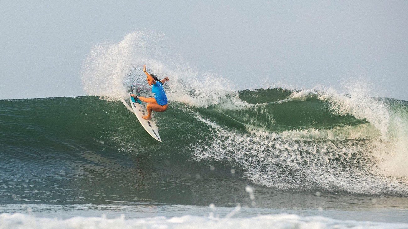 GromSearch contestant surfing in their heat