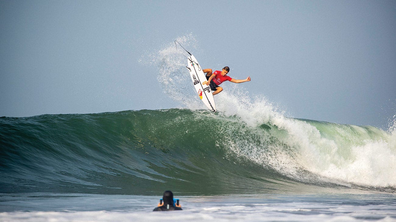 GromSearch contestant surfing in his heat