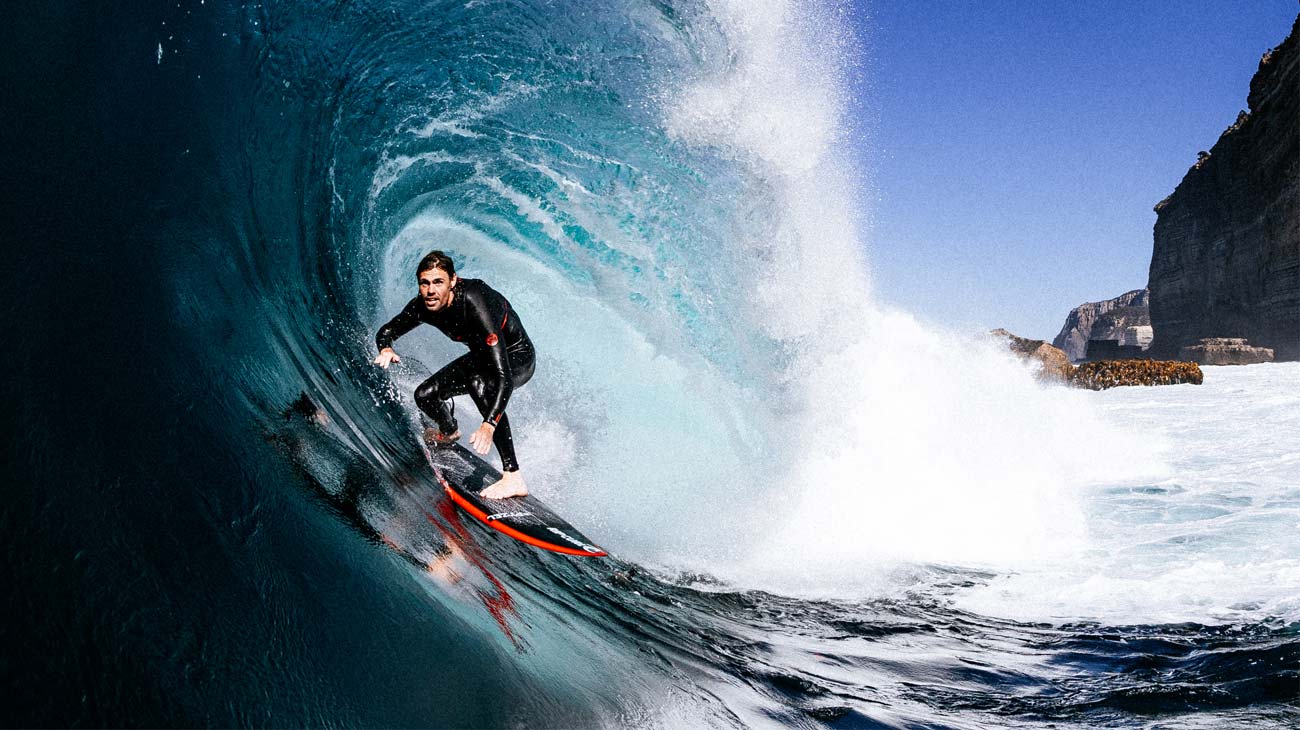 Kipp Caddy surfing in Tasmania