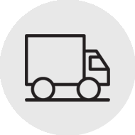 Black truck icon on a grey circle