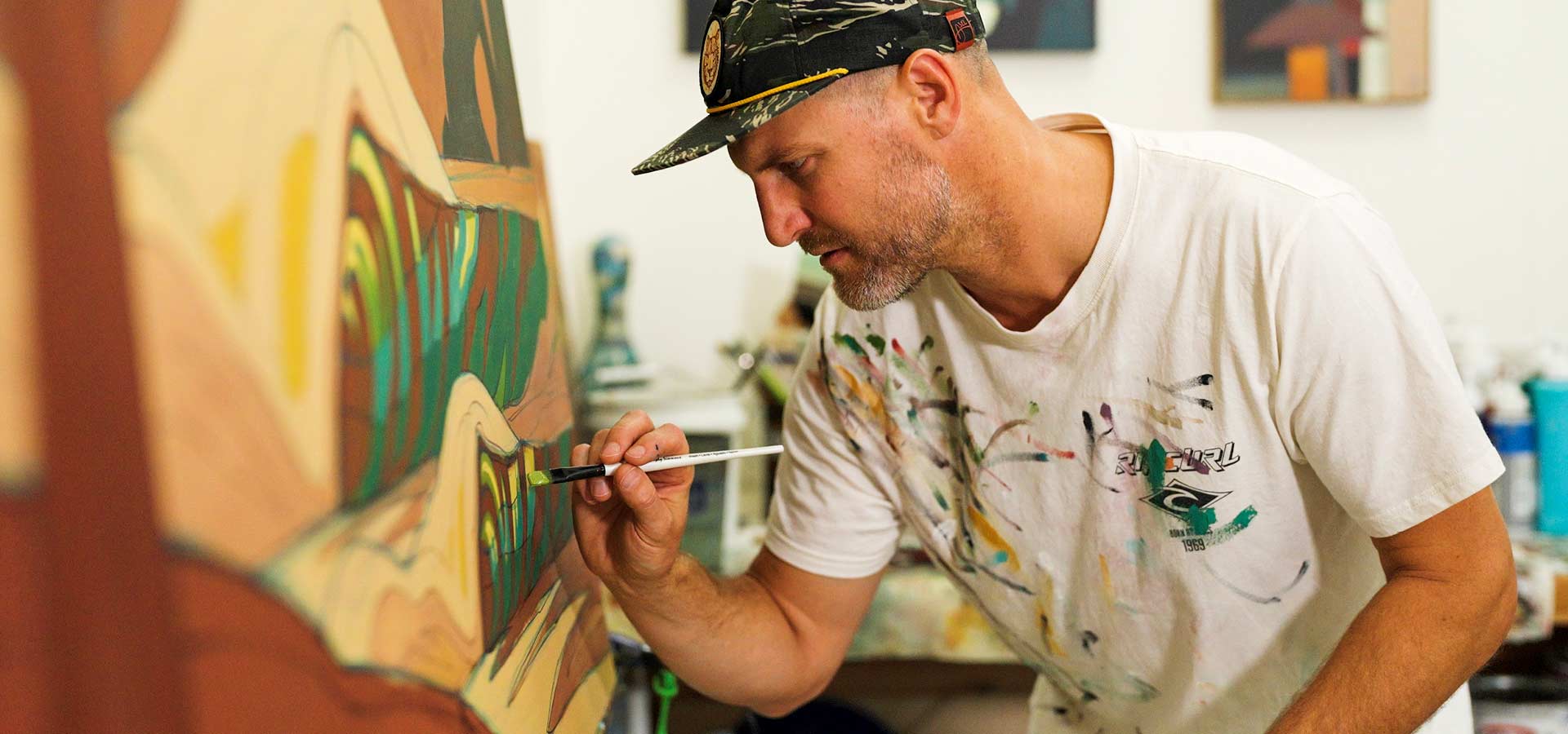 Rip Curl WSL Finals Artist Erik Abel Painting. 