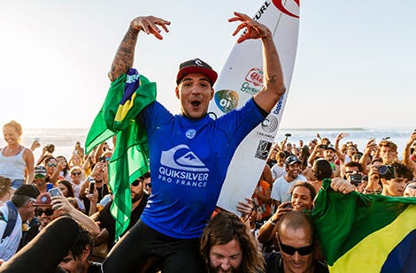 Gabriel Medina celebrating a win