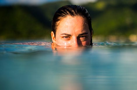 Close up image of Tyler in the water