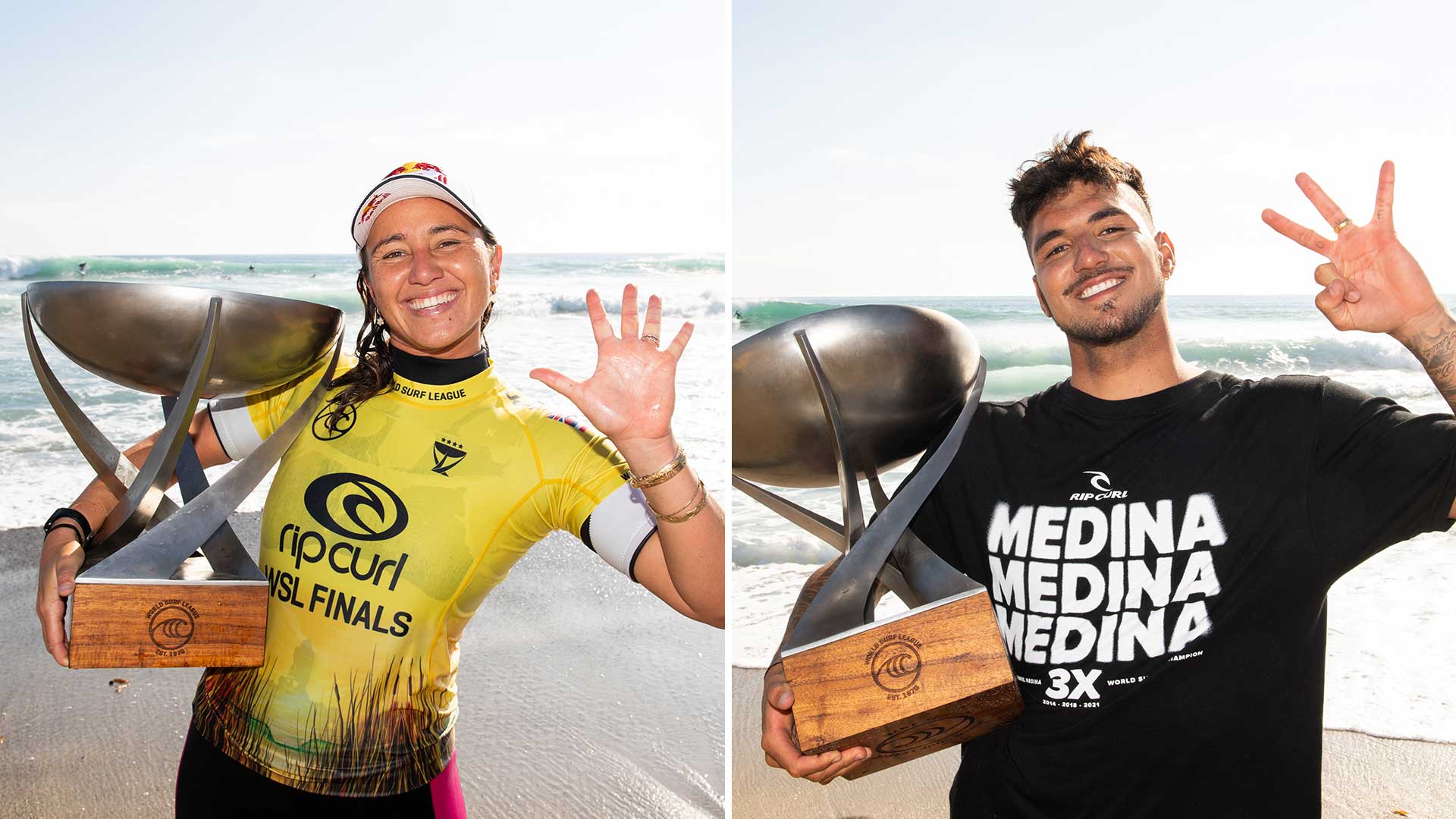 WSL Champions Gabriel Medina and Carissa Moore