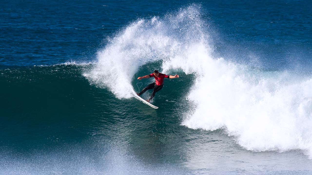 Logan Stienwede surfing Bells Beach at the Australian Indigenous Surfing Titles