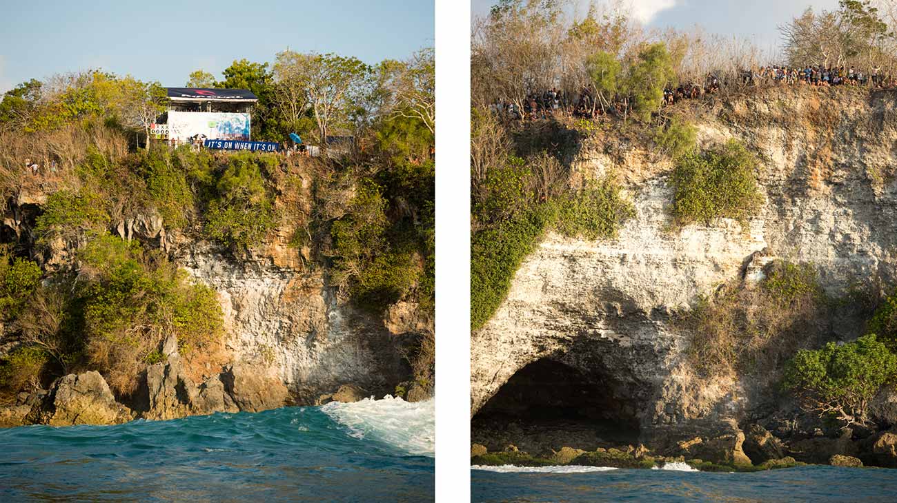 Split Image of the cliffs in Padang Padang, Indonesia