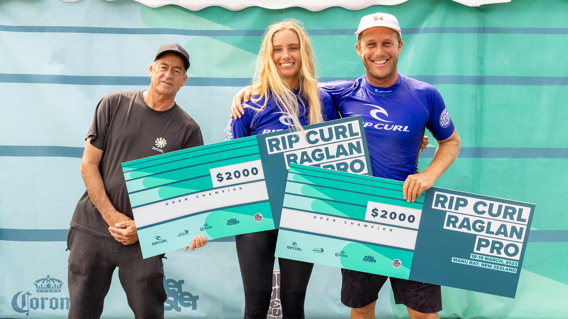 Tom Curren with winners Ava Henderson and Tim O’Connor