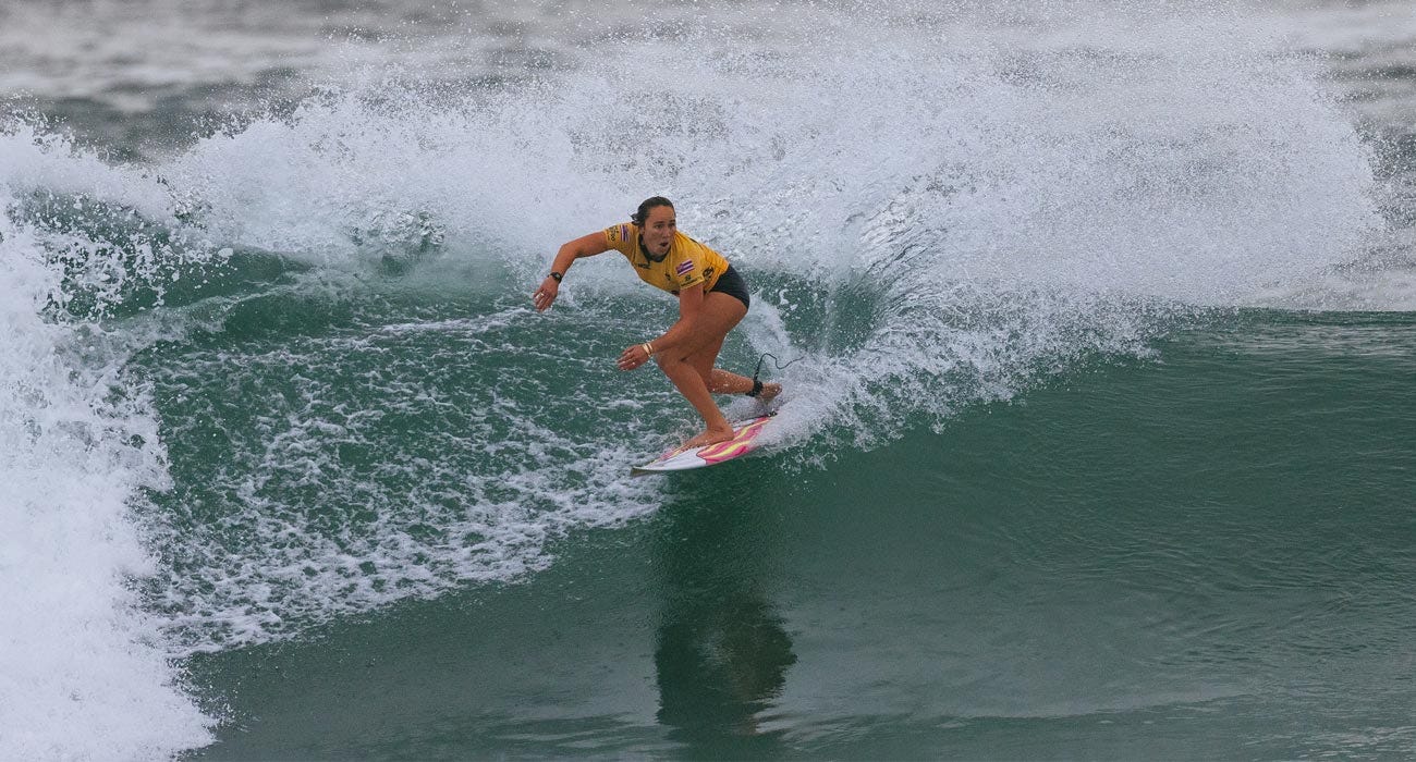 Carissa More surfing in her heat of the Vivo Rio Pro