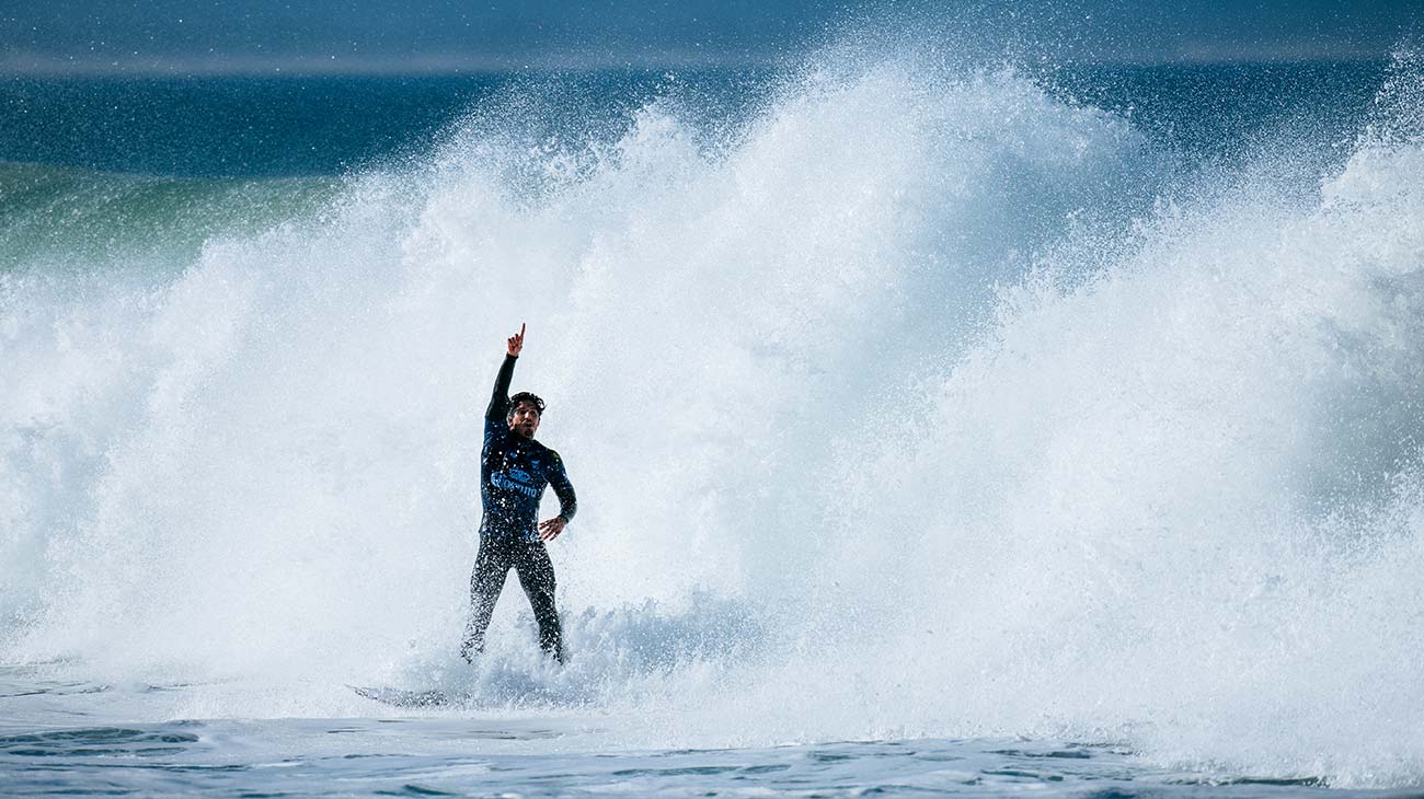 Gabrile Medina celebrating a winning surf in J-Bay, South Africa