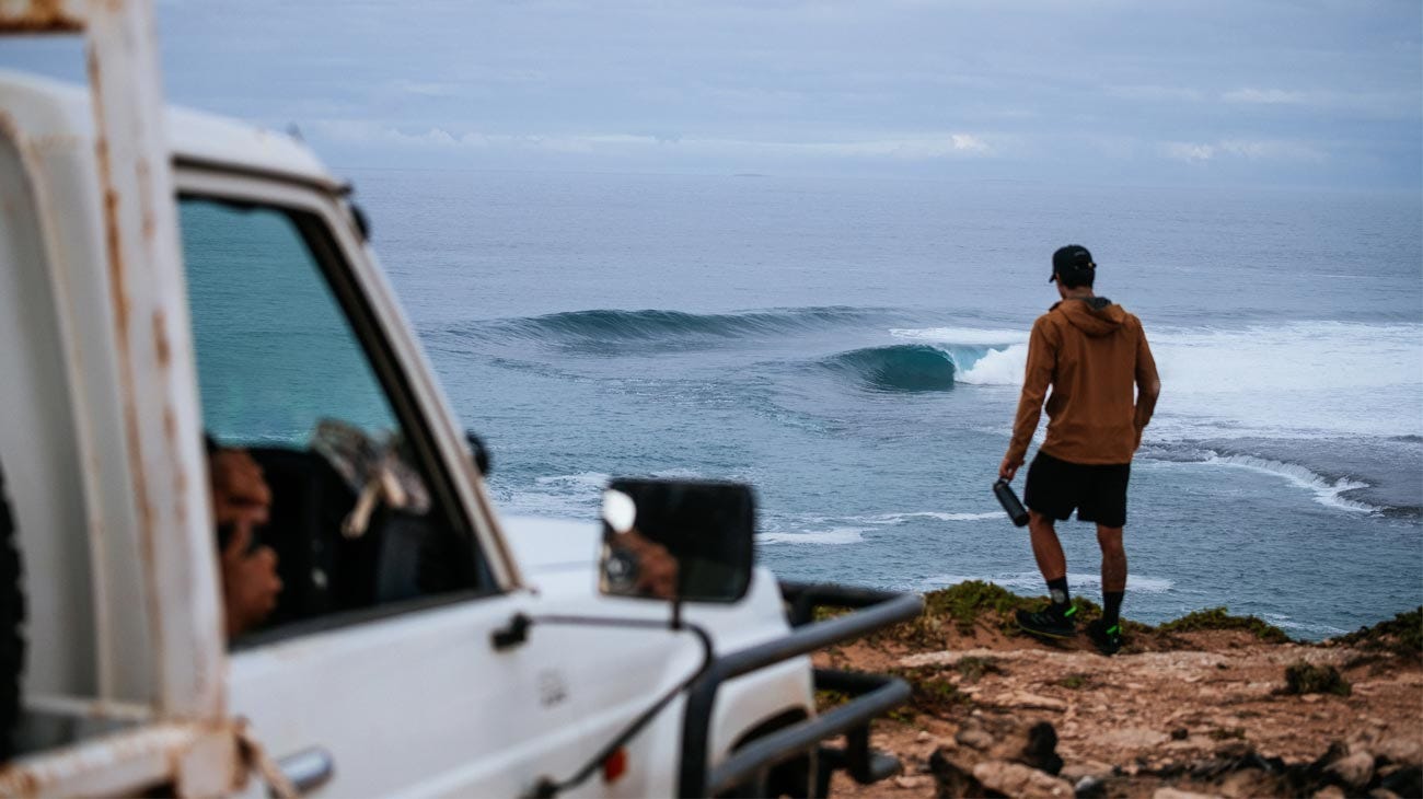 Gabriel Medina watching a set of waves on The Search.