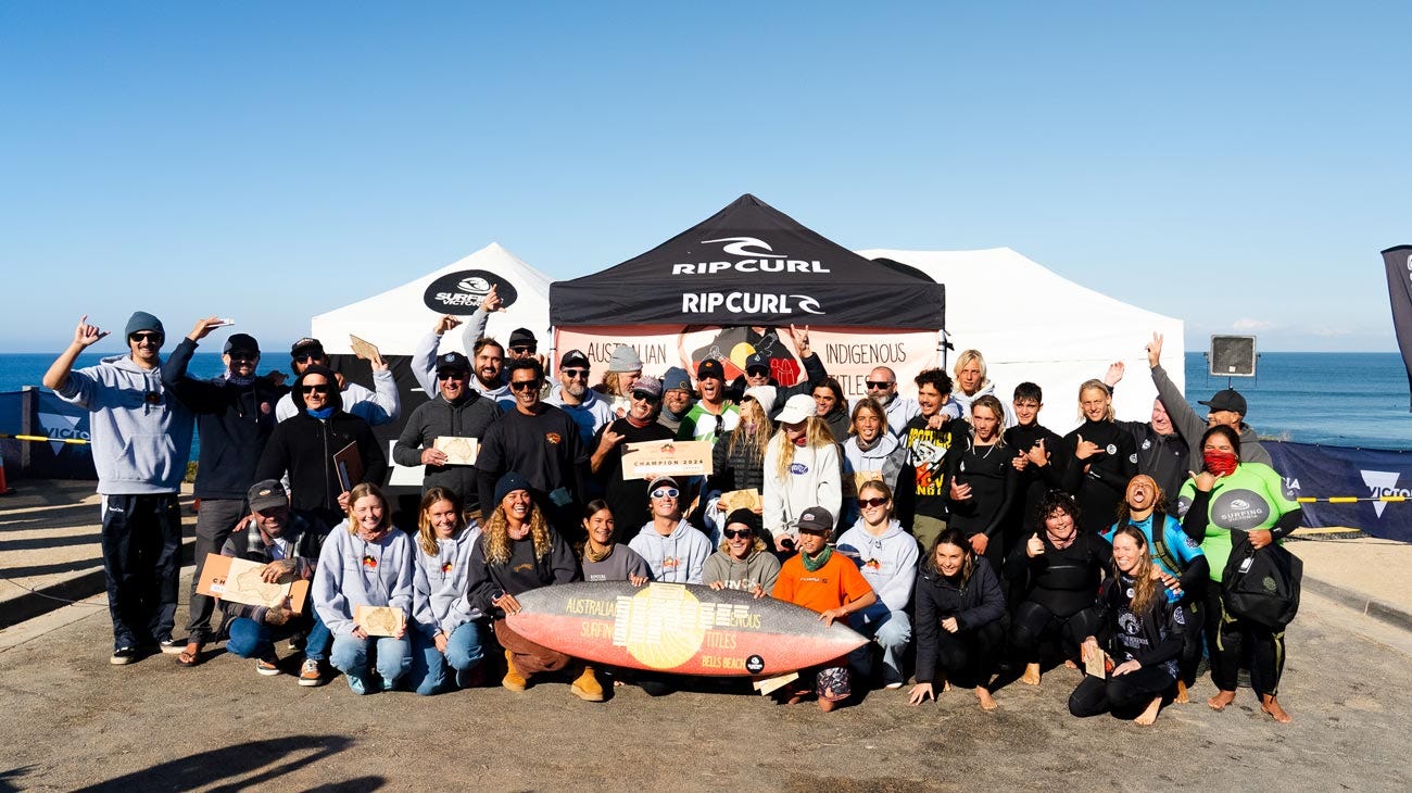 Group shot of all the finalists in the 2024 Indigenous Surfing Titles