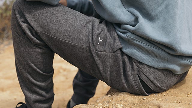 Close up image of the grey Departed tracksuit pants