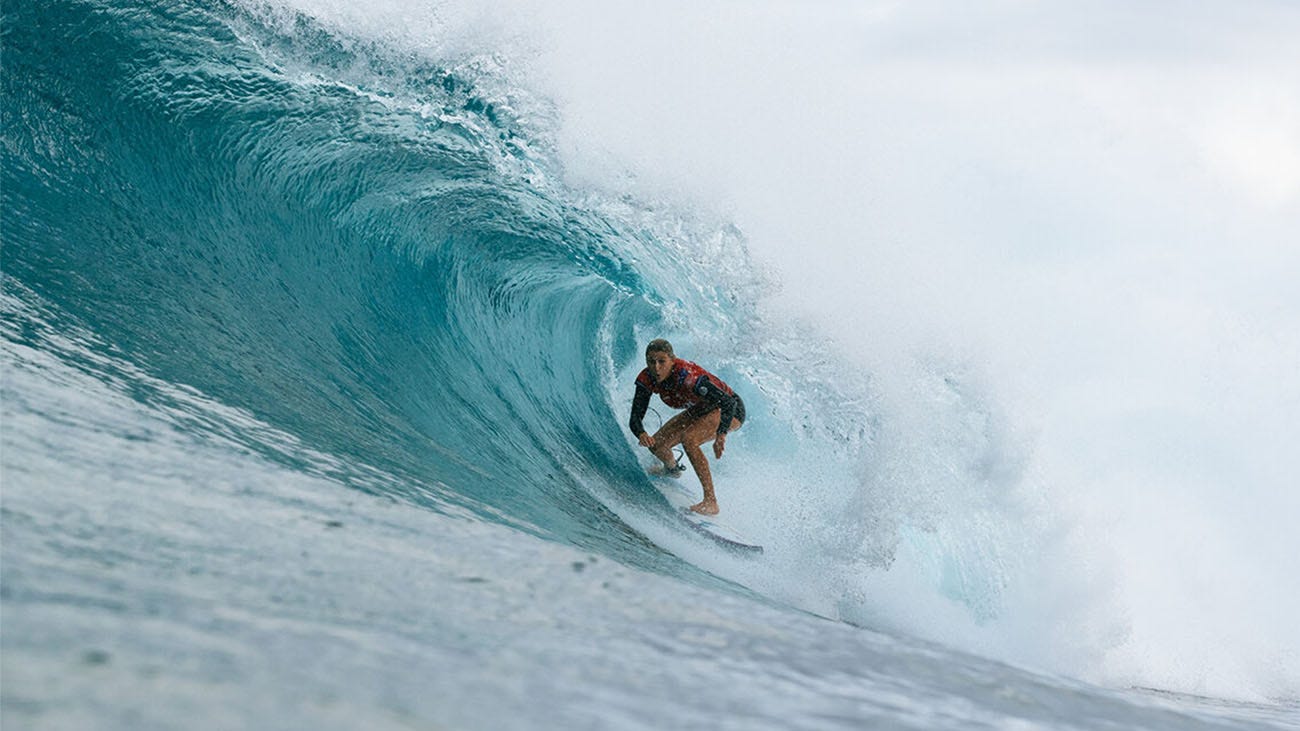 Molly Picklum surfing in her heat at Sunset Beach