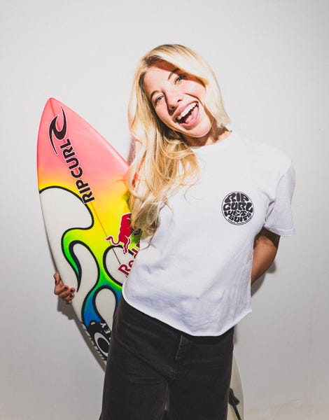 Erin Brooks wearing a wettie icon tee in studio